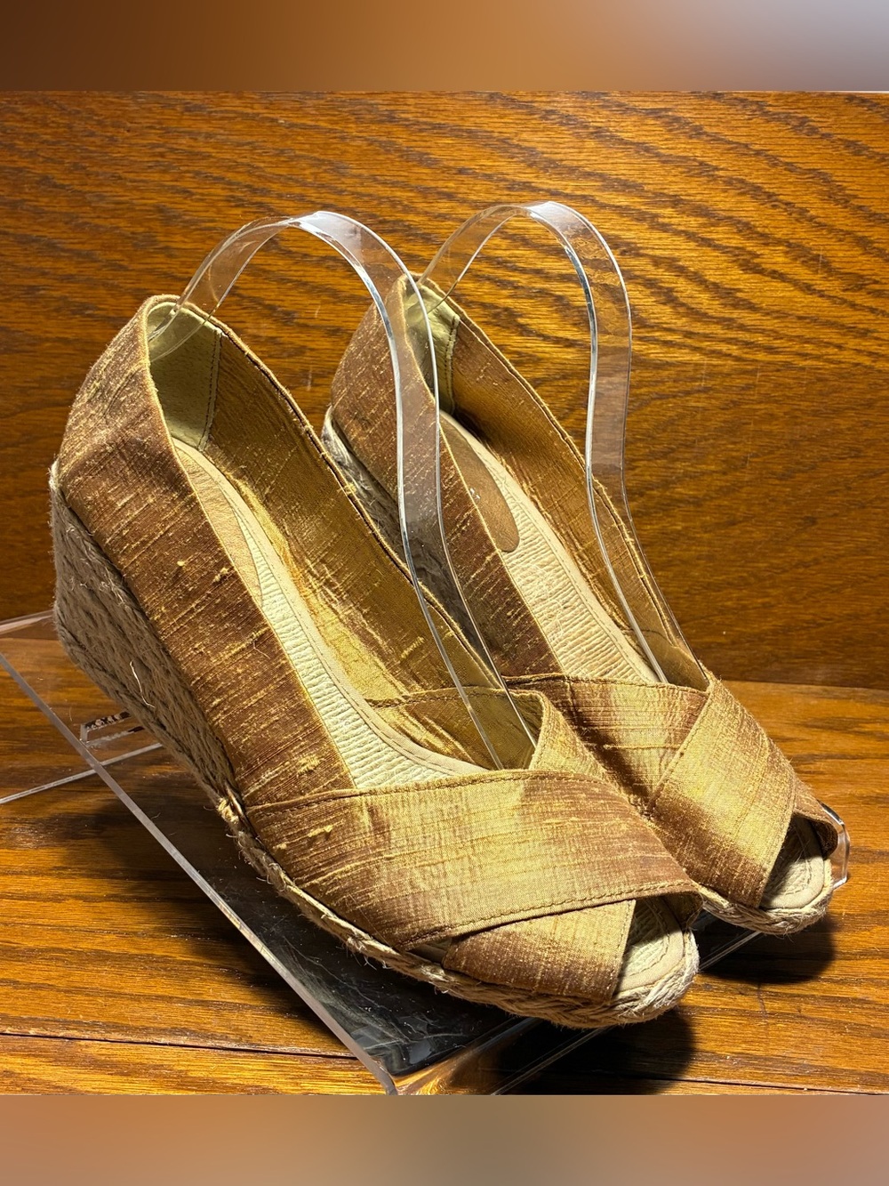 Lauren Ralph Lauren Bronze Shantung Espadrille Wedges Size 8.5
